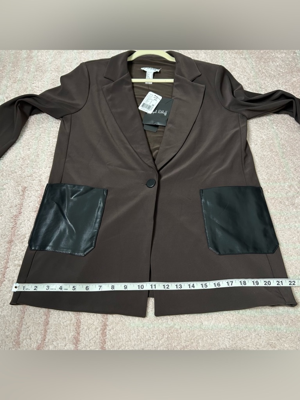 NWT Joseph Ribkoff Women's Brown Blazer with Black Faux Leather Pockets Size 10 - Picture 10 of 13